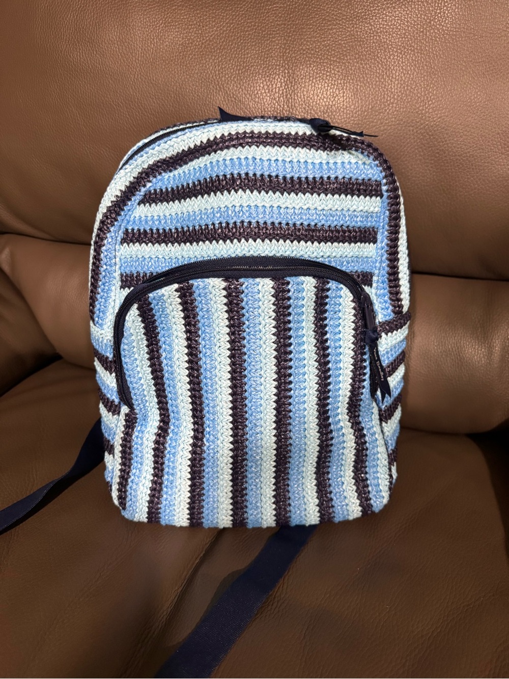 Vera Bradley Blue, Navy & White Striped Crochet Backpack
